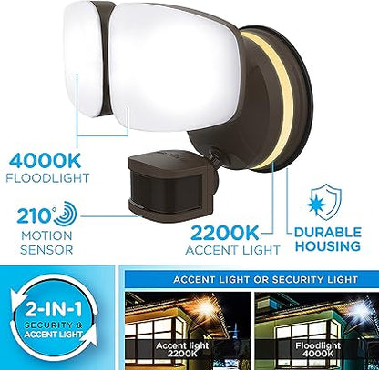 Enbrighten 58243-S1 Outdoor 2-Head Motion-Sensing Back Lit Wi-Fi LED Security Light, Bronze