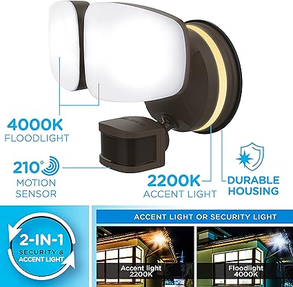 Enbrighten 58243-S1 Outdoor 2-Head Motion-Sensing Back Lit Wi-Fi LED Security Light, Bronze