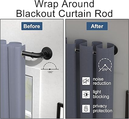 Industrial Curtain Rods for Windows 48 to 84, Wrap Around Blackout Curtain Rod,Heavy Duty Curtain Rods 2 Pack,1 Inch Outdoor Drapery Rods, Rustic Pipe Adjustable Drapery Pole 48-84 Inch,Black