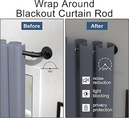 Industrial Curtain Rods for Windows 48 to 84, Wrap Around Blackout Curtain Rod,Heavy Duty Curtain Rods 2 Pack,1 Inch Outdoor Drapery Rods, Rustic Pipe Adjustable Drapery Pole 48-84 Inch,Black
