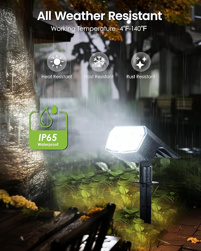 Solar Spot Lights Outdoor Waterproof Landscape Spotlights 63 LEDs 3 Lighting Modes IP65 Solar Spot Lights for Outside, Backyard, Garge, Garden, House-1 Pack Cool White