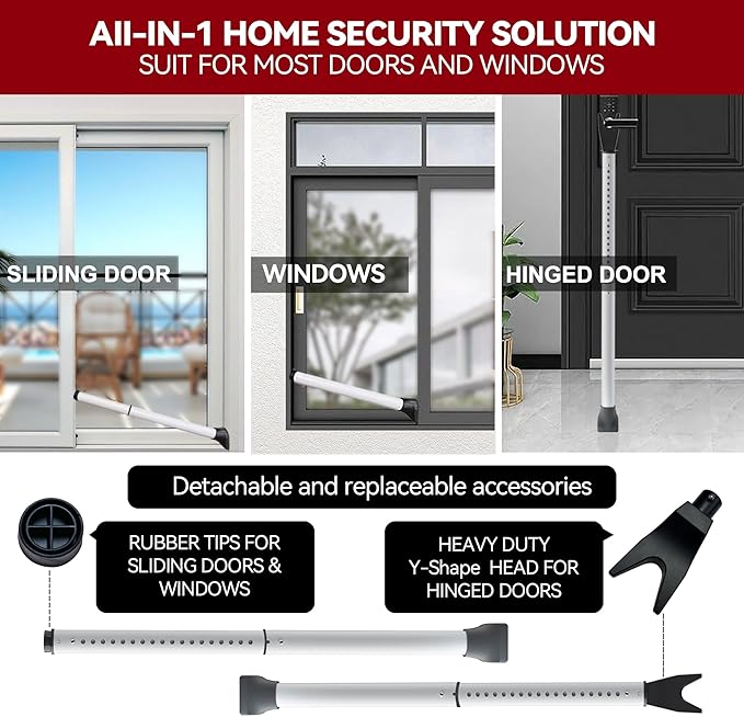 AceMining Upgraded Door Security Bar  Sliding Patio Bar, Heavy Duty Stoppers Adjustable Jammer for Home, Apartment, Travel (1 Pack,White)