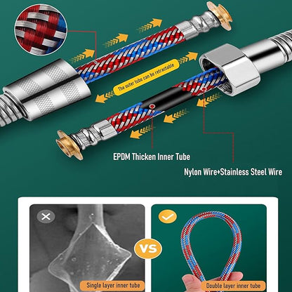 Shower Hosei14Upgrade 3 Layers Stainless Steel Shower Tubei14Anti-Kink and Leak-Proofi14High Pressure Resistancei14Easy DIY Replacementi14Universal G 12 Connection. (1.5M59inches)