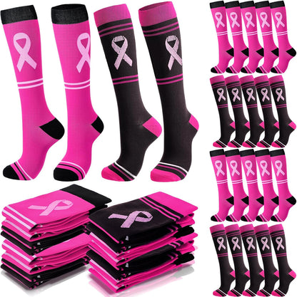48 Pairs Pink Out Socks Bulk for Women Breast Cancer Awareness Team Socks Compression Sport Stockings for Pink Ribbon Events Fundraiser Christmas Stocking Stuffers