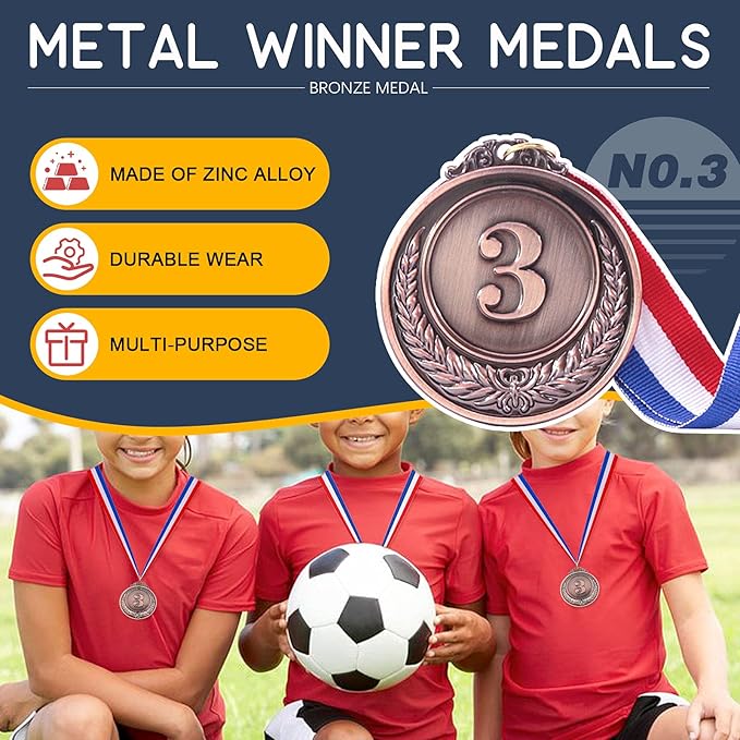 Hilitchi 5Pcs Gold Award Medals - Olympic Style Winner Medals with Ribbon