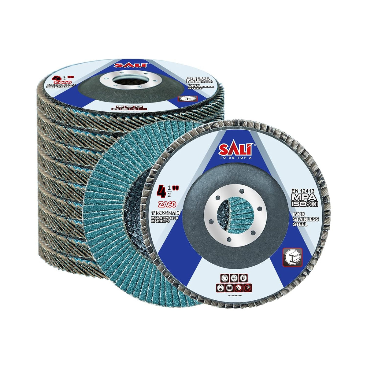 Sali 10 Pack Zirconia Flap Disc 60 Grit 4.5" x 7/8-Inch Sanding Disc Bevel Type #29 Premium and Industrial Grade Angle Grinder Grinding Wheel High Performance Edge Grinding