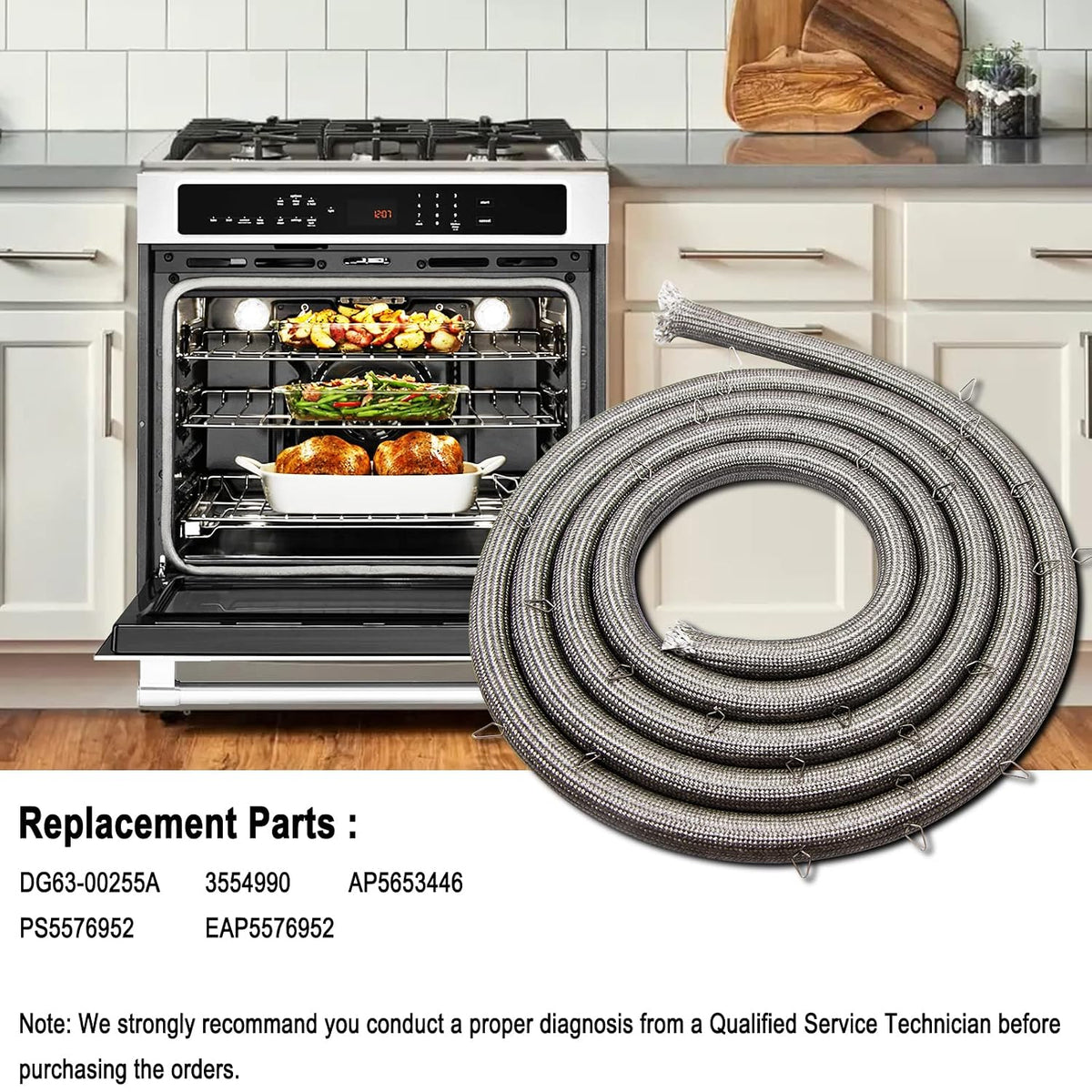 DG63-00255B Gas Range Oven Door Gasket Seal(86" Long/ 27 Mounting Clips)- Compatible with Samsung Ranges or Ovens, Replaces DG63-00255A, 3554990, AP5653446, PS5576952,EAP5576952