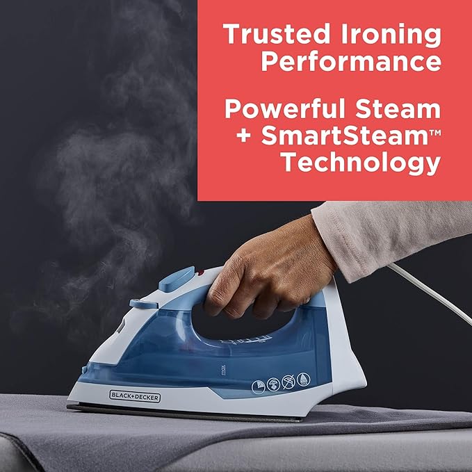 BLACKDECKER Easy Steam Compact Iron for Clothes, Automatic Shutoff, Nonstick Plate, Light Weight, 1200 Watts
