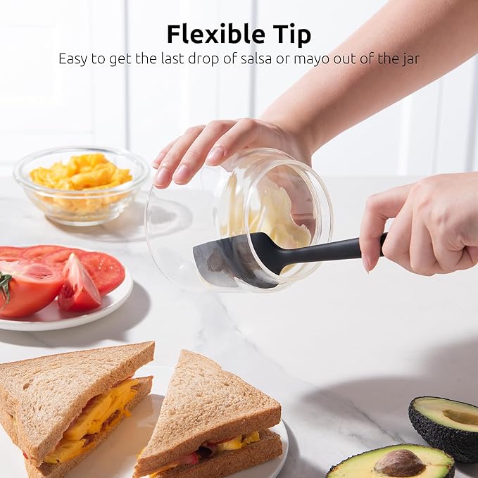 U-Taste Small Mini Silicone Spatula: 92inch 600oF Heat-Resistant Food-Grade Jar Scraper for Kitchen Use, Non-Stick Seamless Flexible Baking Utensil for Mixing, Scraping Jam in Bowl or Cup (Black)