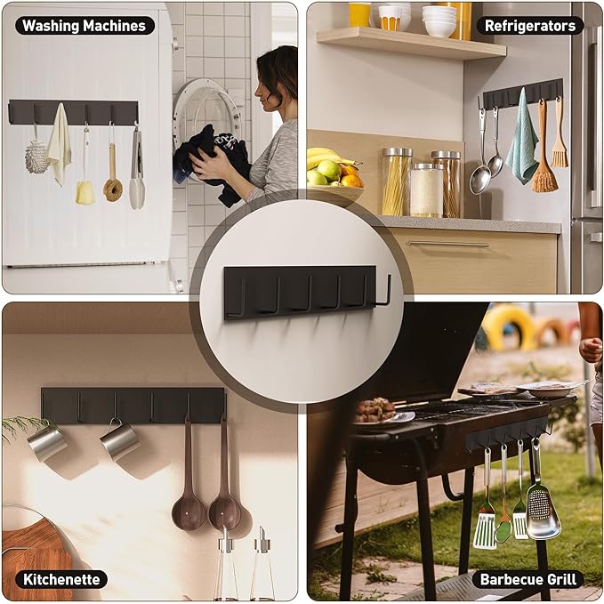 Magnetic Key Holder for Wall, Magnetic Key Hook with 6 Hooks for Metal Entrance Door, Refrigerator,Kitchen, Magnetic Key Hanger, Magnetic Key Rack for Hanging Keys, Towels and Kitchen Utensils