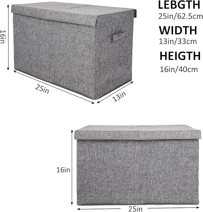 Popoly Large toy chest with lid, foldable toy storage organizer with removable divider, 25 x 13 x 16 inches (linen gray)