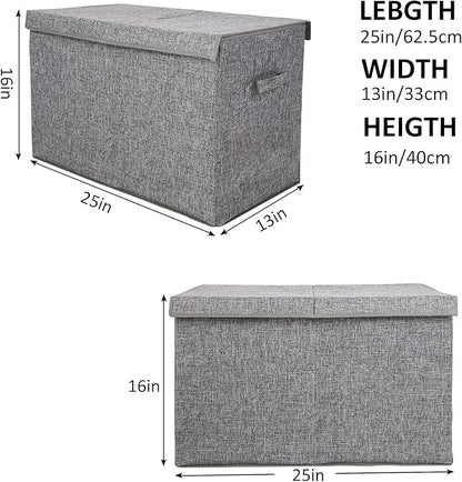 Popoly Large toy chest with lid, foldable toy storage organizer with removable divider, 25 x 13 x 16 inches (linen gray)