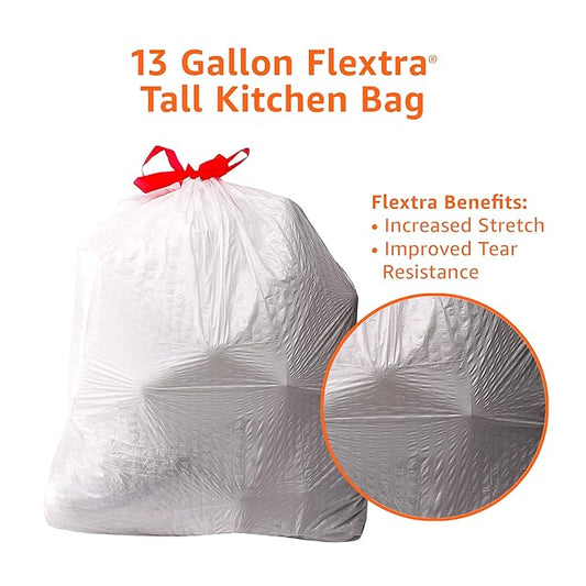 Basics Flextra Tall Kitchen Drawstring Trash Bags, Fresh Scent, 13 Gallon, 120 Count