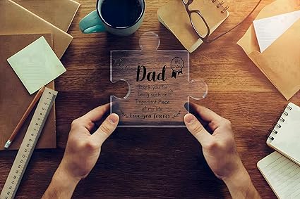 Delicate Dad Gifts from DaughterSon Engraved Acrylic Block Puzzle Piece Ideal Paperweight Keepsake Gifts for Home Office Table Desk Decor 3.9 x3.4 Inch