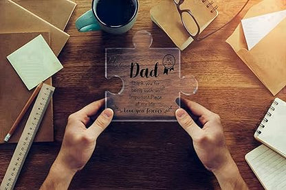 Delicate Dad Gifts from DaughterSon Engraved Acrylic Block Puzzle Piece Ideal Paperweight Keepsake Gifts for Home Office Table Desk Decor 3.9 x3.4 Inch