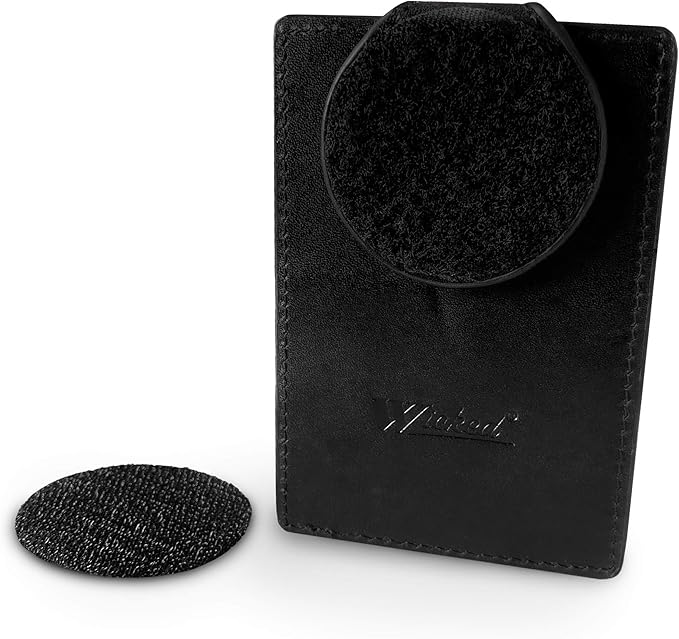 WICKED Pocket Clip for Embroidered Patch Badge, Alumni Insignia, Metal Thread Bullion Emblem Full-Grain Leather, and 2’’ Attached “Loop” Backing with Multi-Use Peel & Stick Adhesive Hook (1)