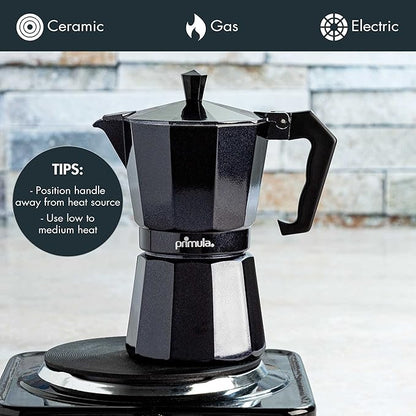 Primula Classic Stovetop Espresso and Coffee Maker, Moka Pot for Italian and Cuban Café Brewing, Greca Coffee Maker, Cafeteras, 6 Espresso Cups, Black