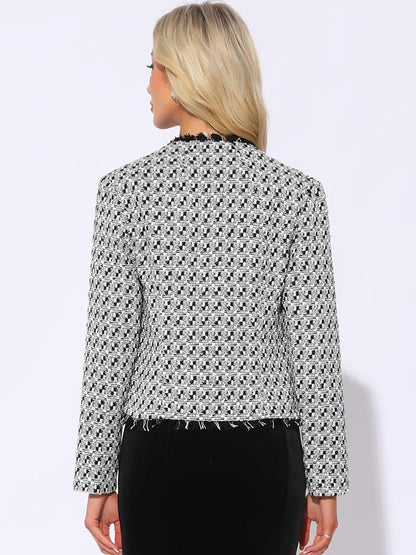 Allegra K Plaid Tweed Blazer for Women's Long Sleeve Open Front Work Office Jacket