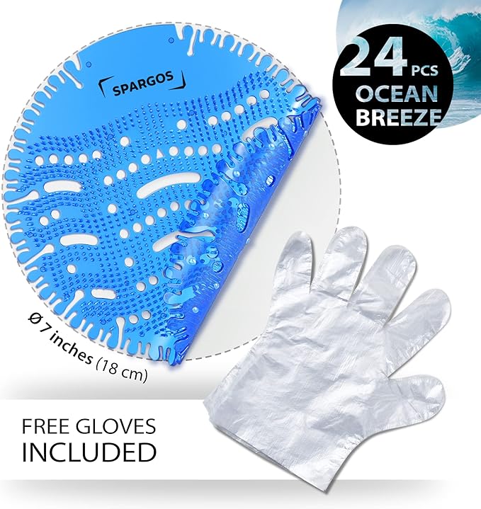 Urinal Screen Deodorizer (24 Pack) Urinal Cakes Anti-Splash Odor Protection for Toilets in Bathroom Office Stadiums Schools with Free Gloves - 24pcs Ocean Breeze Scent