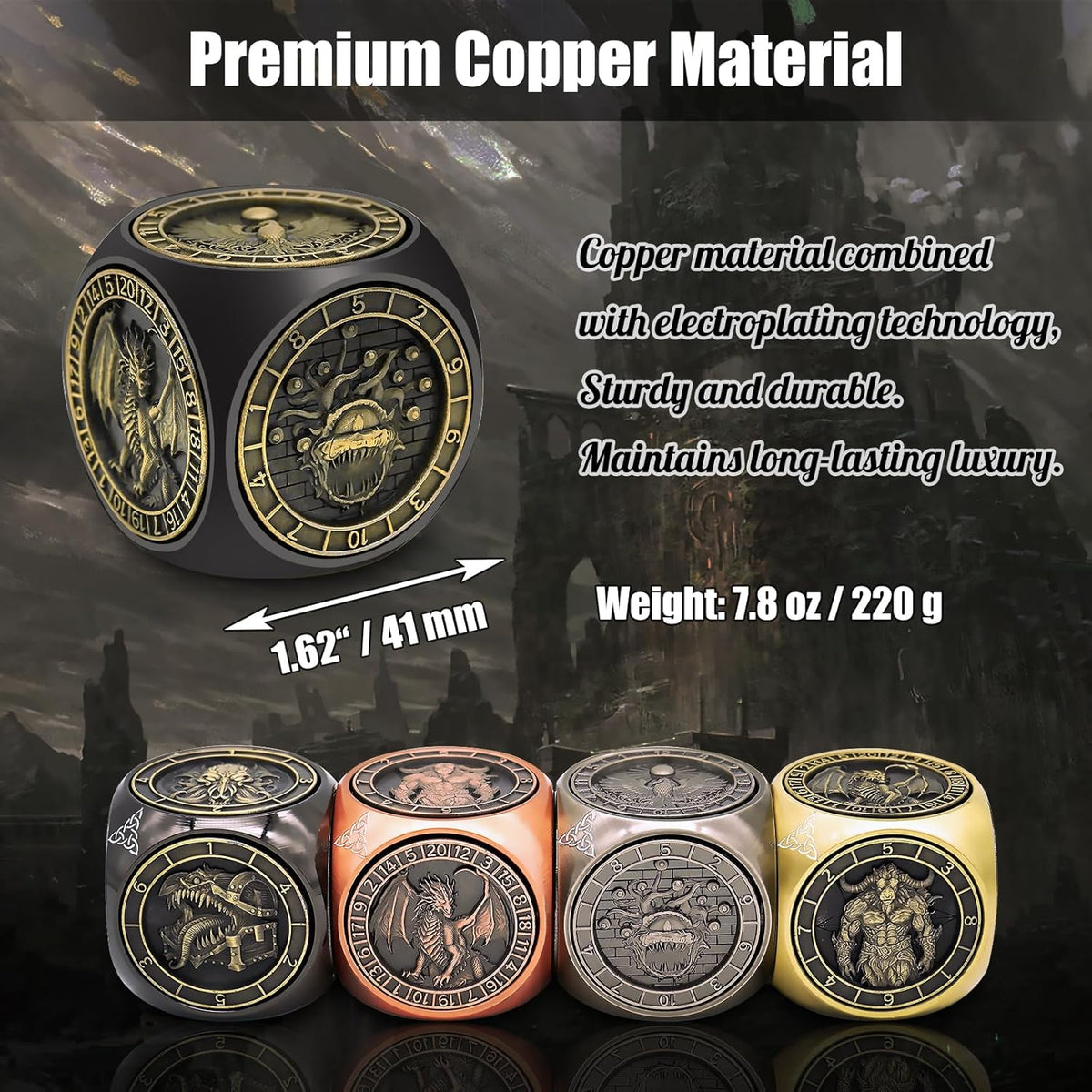 DND Spinner Dice, 7 in 1 Unique Metal Dice Set with 3D Relief for Dungeons and Dragons Gifts, Cool Polyhedral Role Playing Game Dice, Fantasy D&D Tabletop RPG Accessories for DM & Player (COLOR DIFFERENT FROM PICTURE. Color: Metallic Dark Gray)