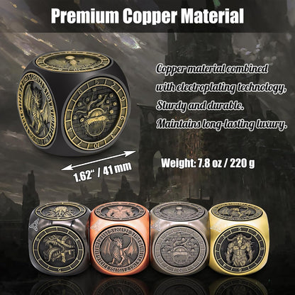 DND Spinner Dice, 7 in 1 Unique Metal Dice Set with 3D Relief for Dungeons and Dragons Gifts, Cool Polyhedral Role Playing Game Dice, Fantasy D&D Tabletop RPG Accessories for DM & Player (COLOR DIFFERENT FROM PICTURE. Color: Metallic Dark Gray)
