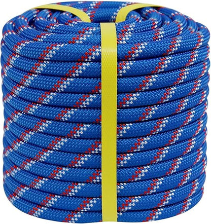 Double Braided Arborist Rigging Rope (1/2 in x 100 ft) Strong Polyester Rope 48 Strands for Tree Work Pulling Swing Sailing, Blue/White/Red