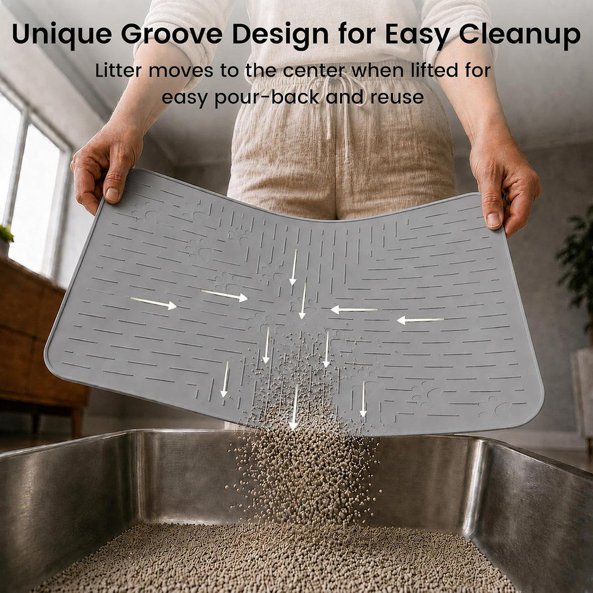 OHMO Cat Litter Mat Trapping Mat Premium Silicone Rubber 23.5x16 Grey, Waterproof and BPA Free Kitty Litter Box Mat, Easy to Clean and Keeps The Floor Tidy