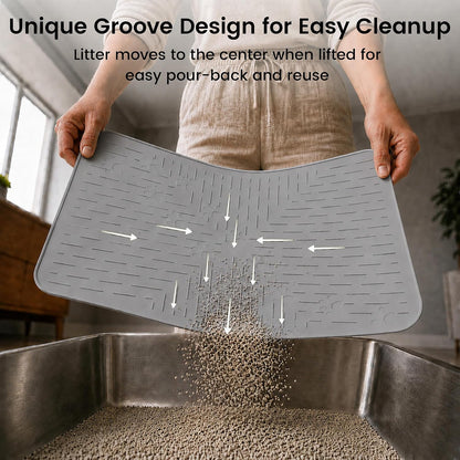 OHMO Cat Litter Mat Trapping Mat Premium Silicone Rubber 23.5x16 Grey, Waterproof and BPA Free Kitty Litter Box Mat, Easy to Clean and Keeps The Floor Tidy