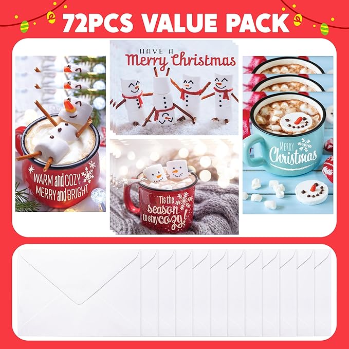 JOYIN 72 PCS Christmas Holiday Greeting Cards with Envelopes for Winter Xmas Season Merry Christmas Cards, Winter Animal Collection, Wintertime Gifts Cards