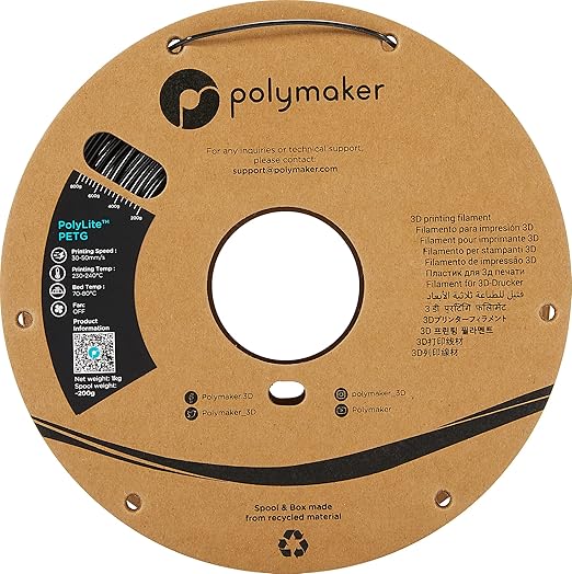 Polymaker PETG Filament 1.75mm 1kg Black 3D Printer Filament, PolyLite PETG 3D Printing Filament 1.75mm, Dimensional Accuracy - 0.03mm, Print with Most 3D Printers