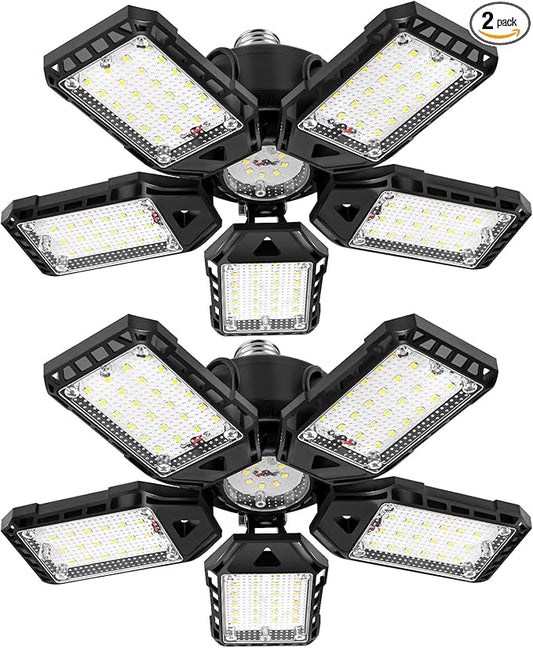 2-Pack LED Garage Lights - 160W, 16000LM 6500K with 51 Deformable Panels, Indoor Shop Light, E26E27 for Garage, Warehouse, Shop, Basement