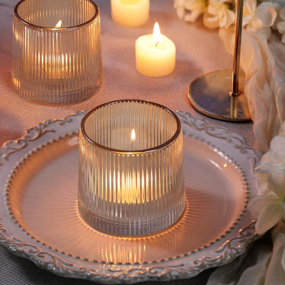 DARJEN Gold Ribbed tank Tealight Votive Candle Holders- 1Pack Glass Candle Holders for Table Centerpiece, Home Decor, Wedding Decor, Party Dinner