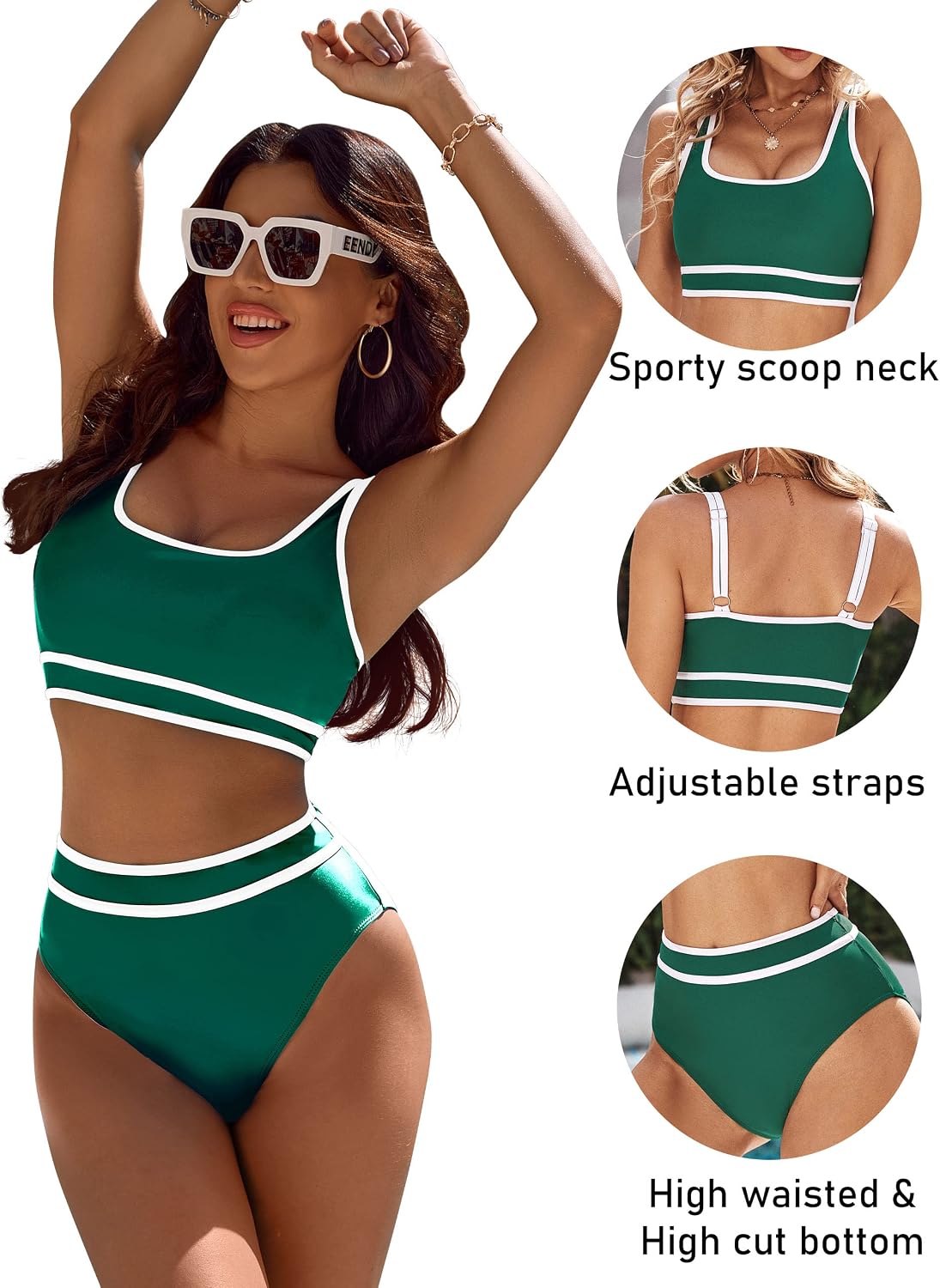BMJL Women's High Waisted Bikini Sets Sporty Two Piece Swimsuits Color Block Cheeky High Cut Bathing Suits