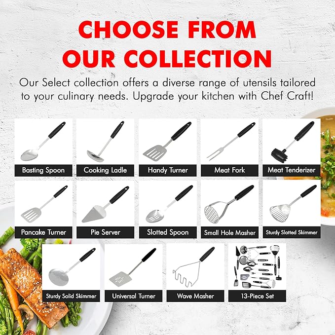 Chef Craft Select Sturdy Masher, 10.25 inch, Stainless Steel/Black
