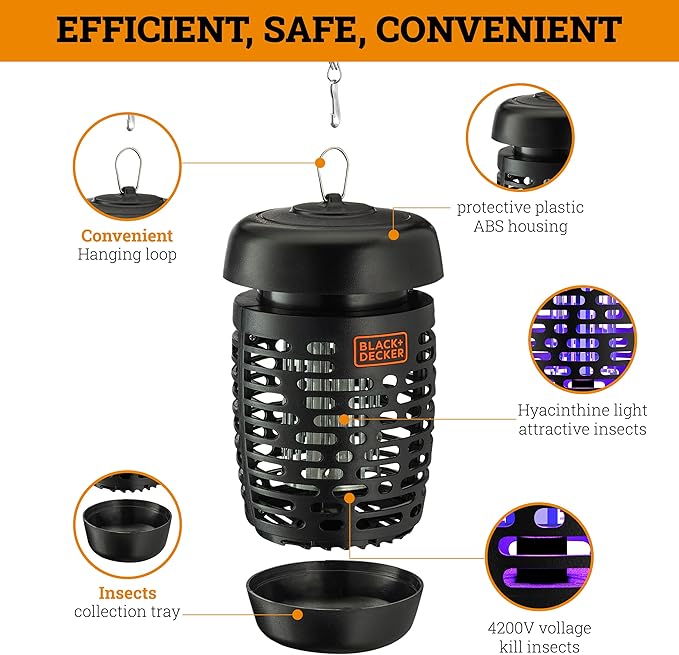 BLACK  DECKER Bug Zapper- Mosquito Repellent and Mosquito Zapper- Fly Traps for Indoors  Outdoors- Gnat  Moth Traps- Bug Catcher  Killer 600 Sqft Coverage Fly Trap for Insects