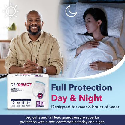 Dry Direct Ultimate Underwear, Made-in-USA Adult Diapers, Max Absorbency Disposable Incontinence Protection - Large (Case of 64)