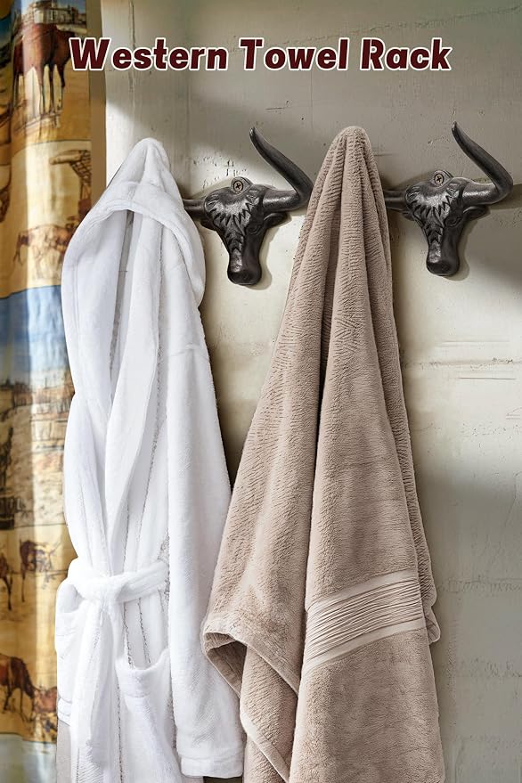 Cast Iron Coat Hooks Wall Mount 2 Pack Outdoor Western Decorative Wall Hooks Heavy Duty Towel Hooks for Bathroom Entryway Closet Cow Bull Animal Hooks Western Rustic Farmhouse Wall Decor, Antique Rust