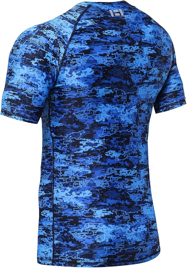 HUGE SPORTS Men's Splice UV Sun Protection UPF 50+ Skins Rash Guard Short Sleeves
