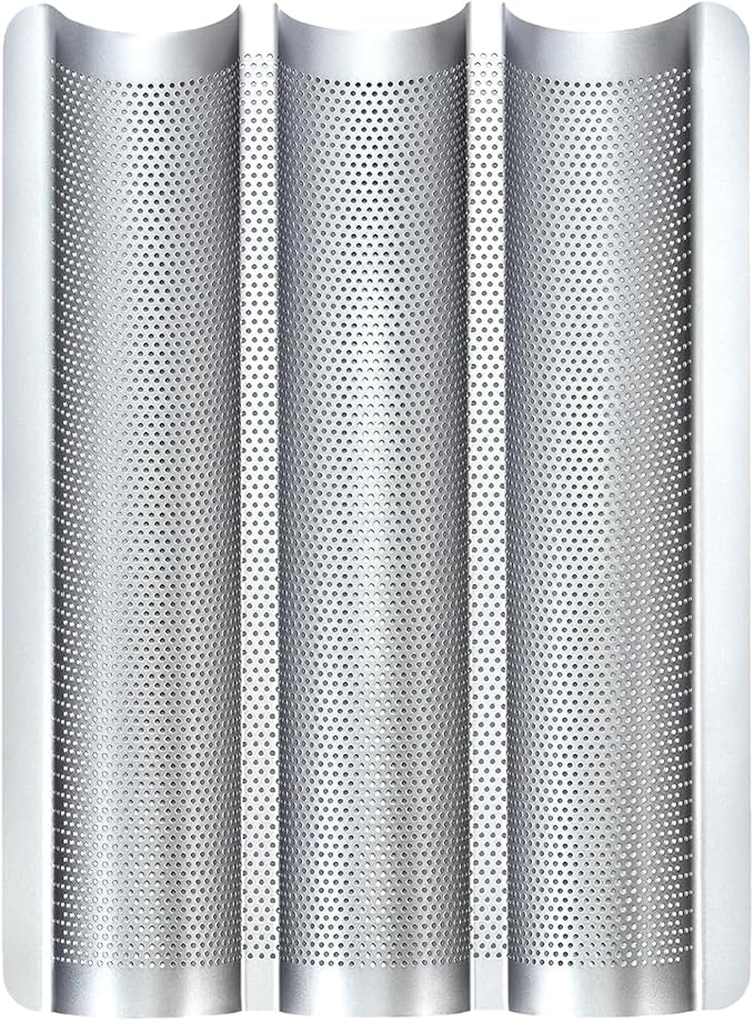Hesanzol Baguette Pans for Baking 15" x 11", 3 Loaf Carbon Steel French Bread Pan Nonstick Perforated Baguette Baking Tray Silver