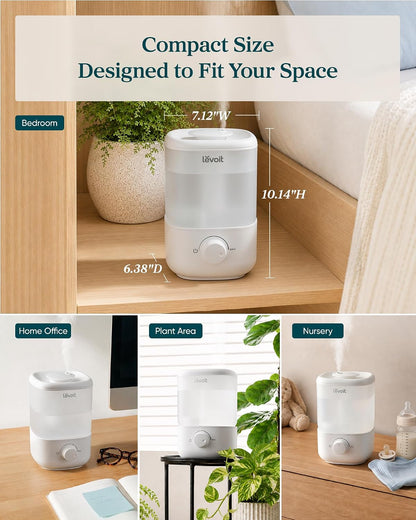 Levoit Top Fill Humidifiers for Bedroom, 2.5L Tank for Large Room, 25dB Easy to Fill & Clean, Quiet Cool Mist Air Humidifier for Home Baby Nursery & Plants, Auto Shut-off for Safety, 25H Lasting, Model # LUH-A251-WUS (Open Box)
