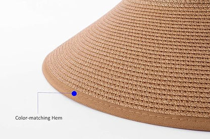 Women Sun Visors Foldable Straw Hats Summer Beach Packable Hat Floppy Wide Brim Cap Deep Style, Adjustable Size