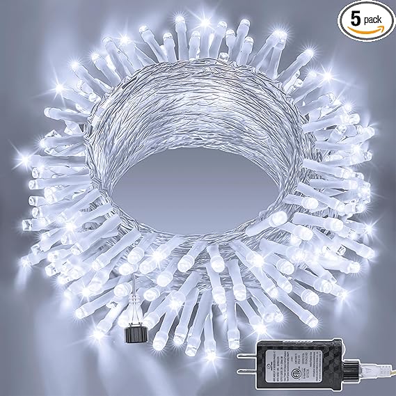 Ollny Christmas Lights 120LED 40FT, Cool White Fairy Lights Waterproof Connectable Timer, 8 Modes Plug in String Lights for Bedroom Outdoor Tree Indoor House Decorations
