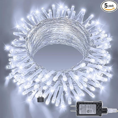 Ollny Christmas Lights 120LED 40FT, Cool White Fairy Lights Waterproof Connectable Timer, 8 Modes Plug in String Lights for Bedroom Outdoor Tree Indoor House Decorations