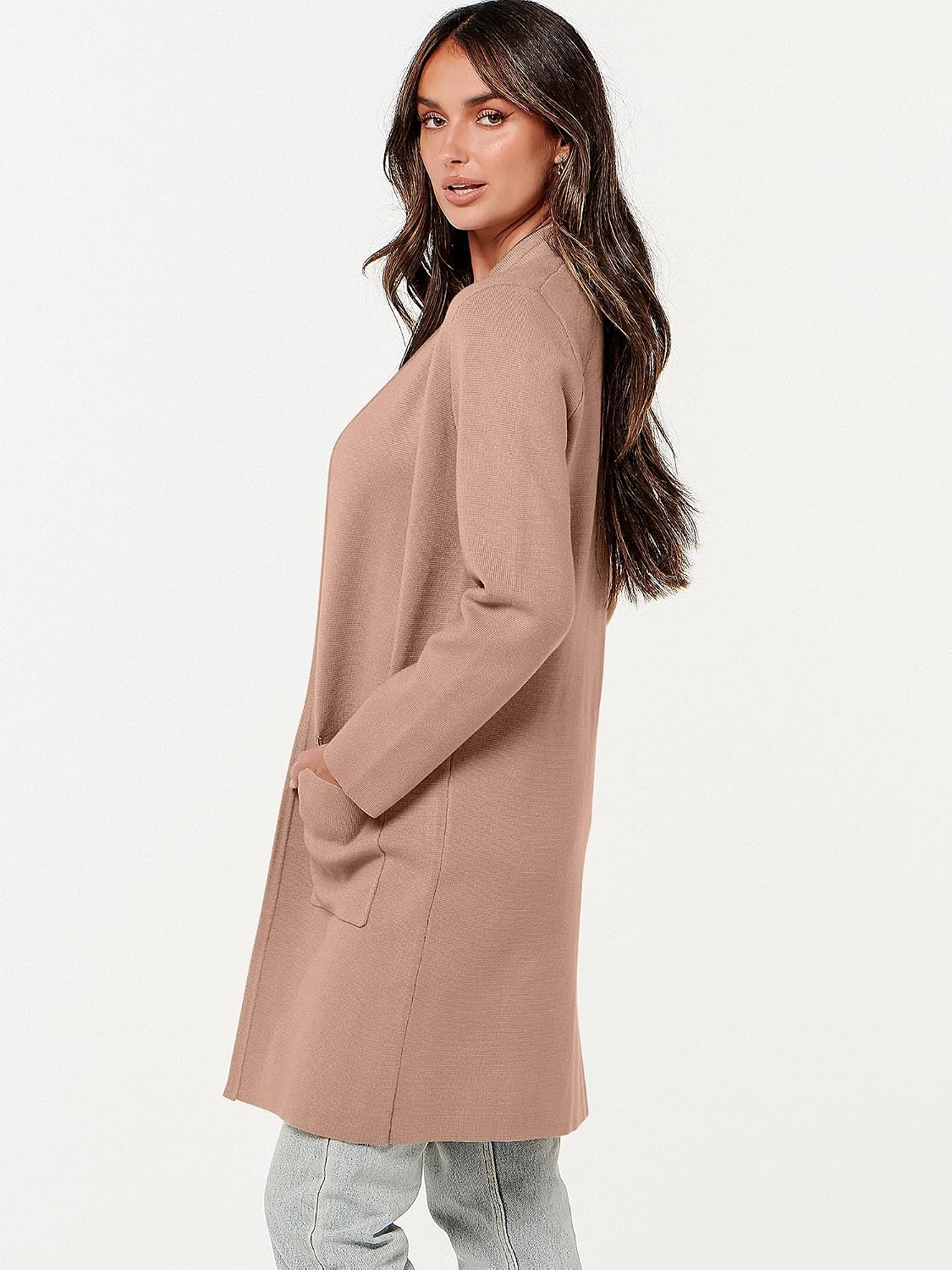 This ANRABESS cardigan is perfect for chilly days - the soft, stretchy material and open front design make it a versatile layering piece.