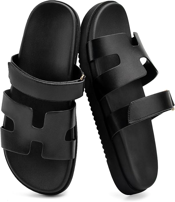 Sandals for Women Open Toe Thick Sole Slide Shoes Comfort Platform Sandals Adjustable Strap Casual Slip on Flats Beach Sandals