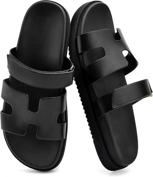 Sandals for Women Open Toe Thick Sole Slide Shoes Comfort Platform Sandals Adjustable Strap Casual Slip on Flats Beach Sandals