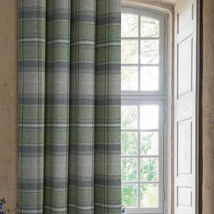 always4u Woolen Look Plaid Curtains Modern Window Panels Green Check Tartan Curtains for Living Room Bedroom 2 Panels Green 45  84 Inches