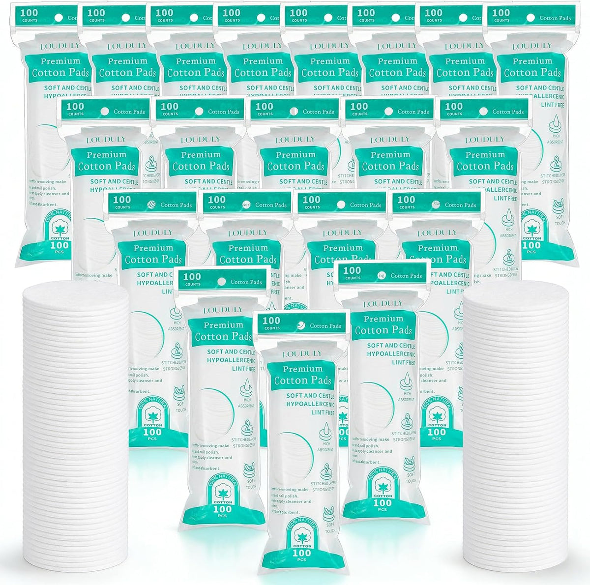 100 Pcs Cotton Rounds Bulk, Makeup Remover Pads 2Pack with 50 Count Each Facial Cleansing Pads for Face, Eye Makeup Removal