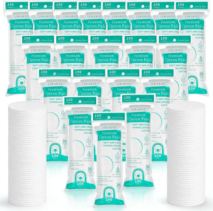 100 Pcs Cotton Rounds Bulk, Makeup Remover Pads 2Pack with 50 Count Each Facial Cleansing Pads for Face, Eye Makeup Removal