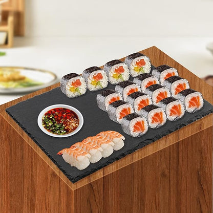 8 PCS 10 x 4.7 Inch Black Slate Cheese Boards, Black Slate Serving Platter with Natural Edge, Slate Stone Serving Tray for Cheese, Charcuterie, Sushi, Appetizers